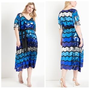 Eloquii Plus Sequin Stripe Midi Cocktail D…